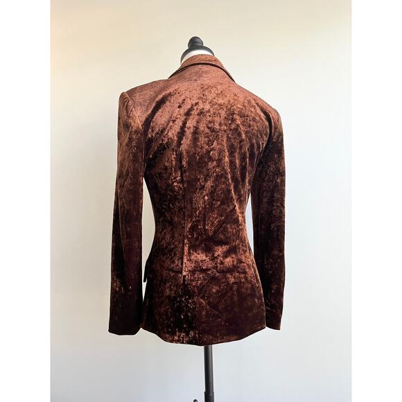 Vintage 90s Velour Blazer | Bronze Brown Fitted Velvet Jacket | S - Picture 5 of 7
